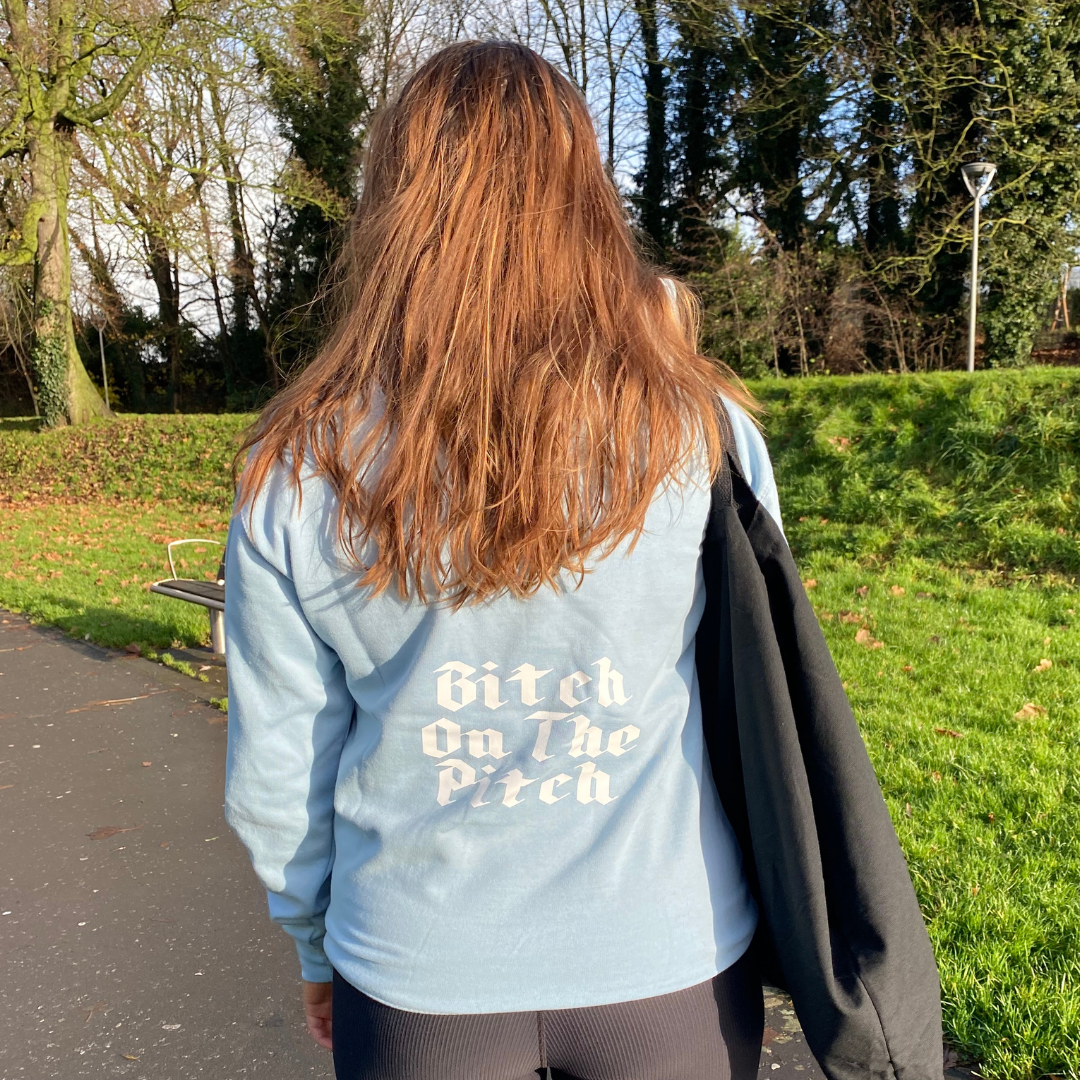 'Bitch On The Pitch' Hoody - Sky/White