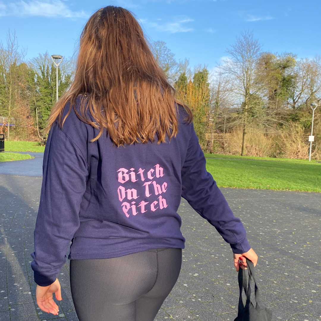 'Bitch On The Pitch' Hoody - Navy/Pink