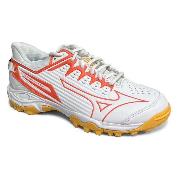 Total Hockey | Total Hockey Mizuno Lynx Jr Hockey Shoe | Mizuno Lynx Jr Hockey Shoe - White/Fiery Coral | Total Hockey